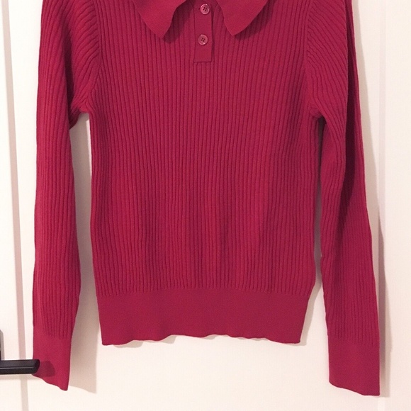 J. Crew Frosty Berry Pink Ruffle Collar Ribbed Sweater Merino Wool - M - Picture 3 of 6